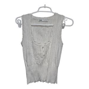 Zara Cream Ribbed Knit Button Tank Top S